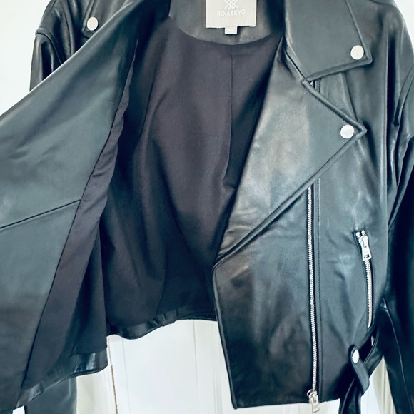 Soia & Kyo Black Genuine Lamb Skin Leather Biker Jacket with Metallic Accents - Picture 8 of 16